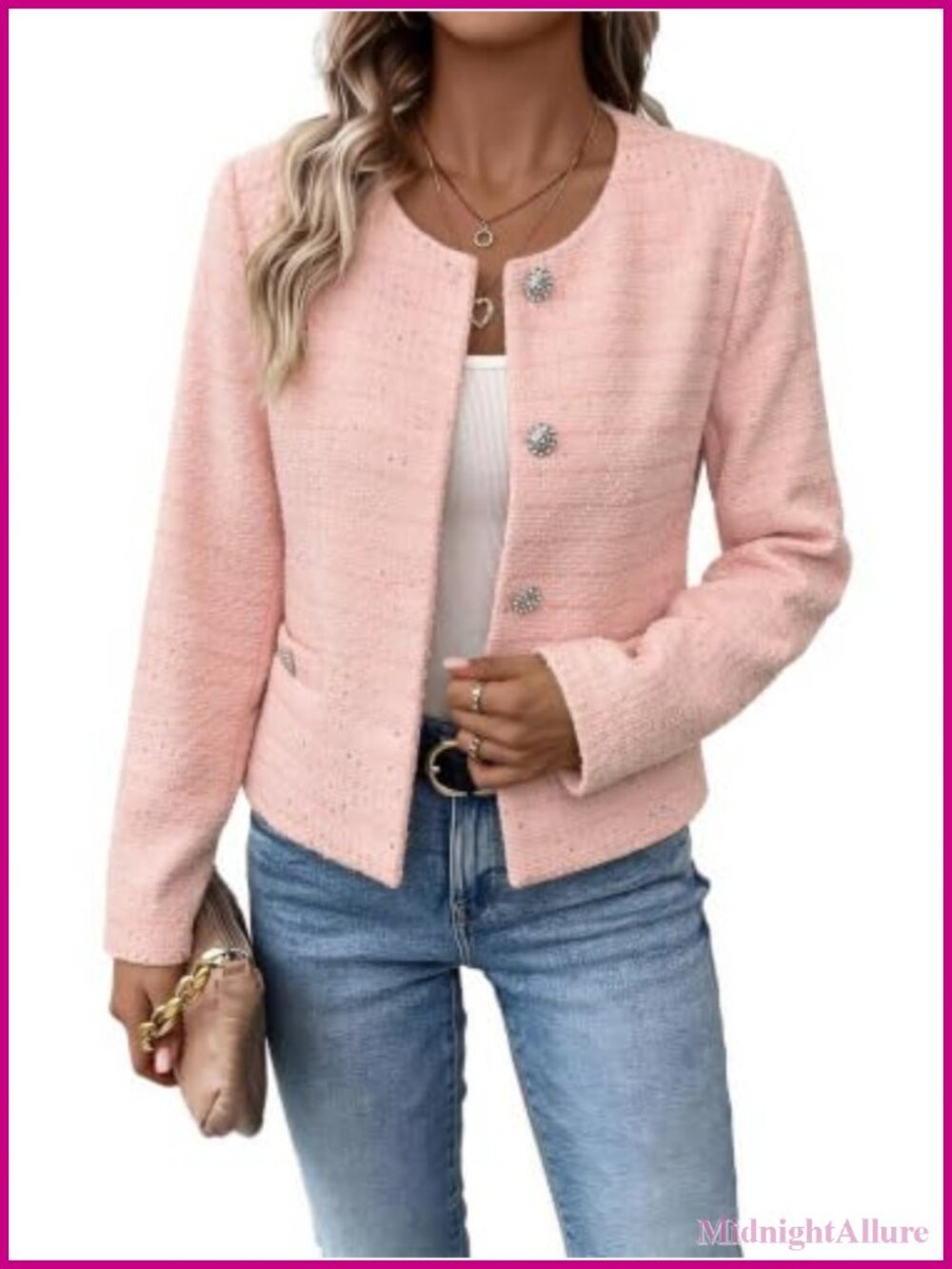 Sequin Tweed Cropped Blazer Long Sleeve Open Front Jacket